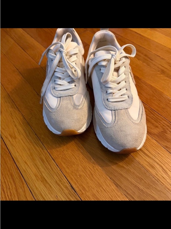 Tory Burch Shoes - Tory Burch Neutral Beige & White Suede Casual Sneakers